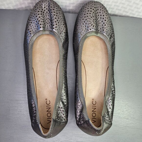 Vionic Womens Black Metallic Perforated Ballet Flats Size 12M - Picture 8 of 11